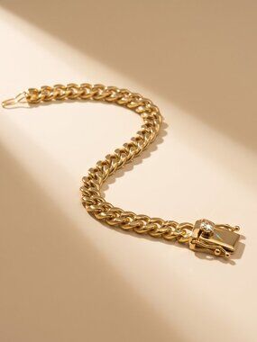 Womens Miami Cuban Link Gold Bracelet 18k 7 Inch Plated 6mm Solid Waterproof